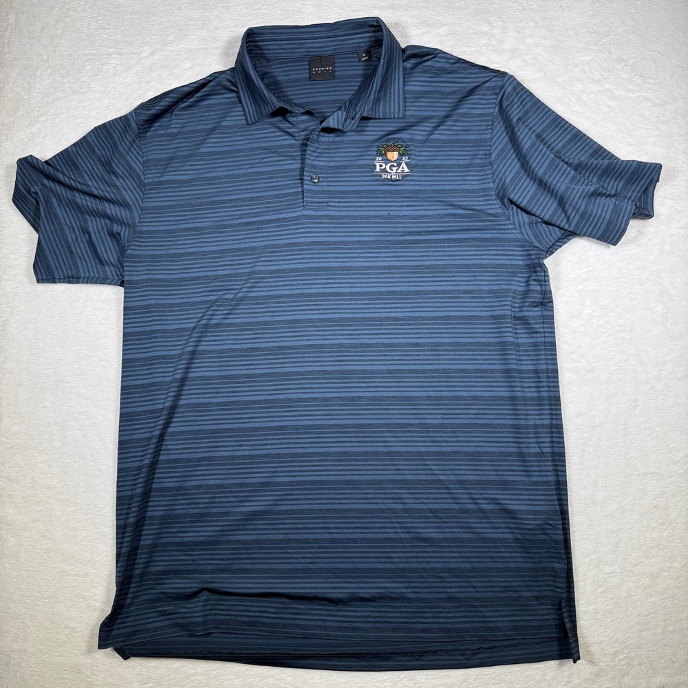 DUNNING GOLF PGA Oak Hill 2023 Mens XL Polo Shirt Blue Stripe‎ Performance